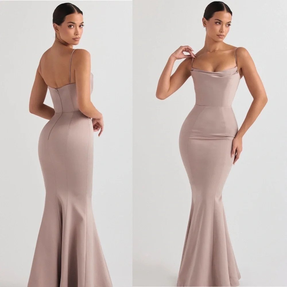 HOUSE OF CB 'Violette' Mushroom Satin Fishtail Maxi Gown‎ NWOT size S